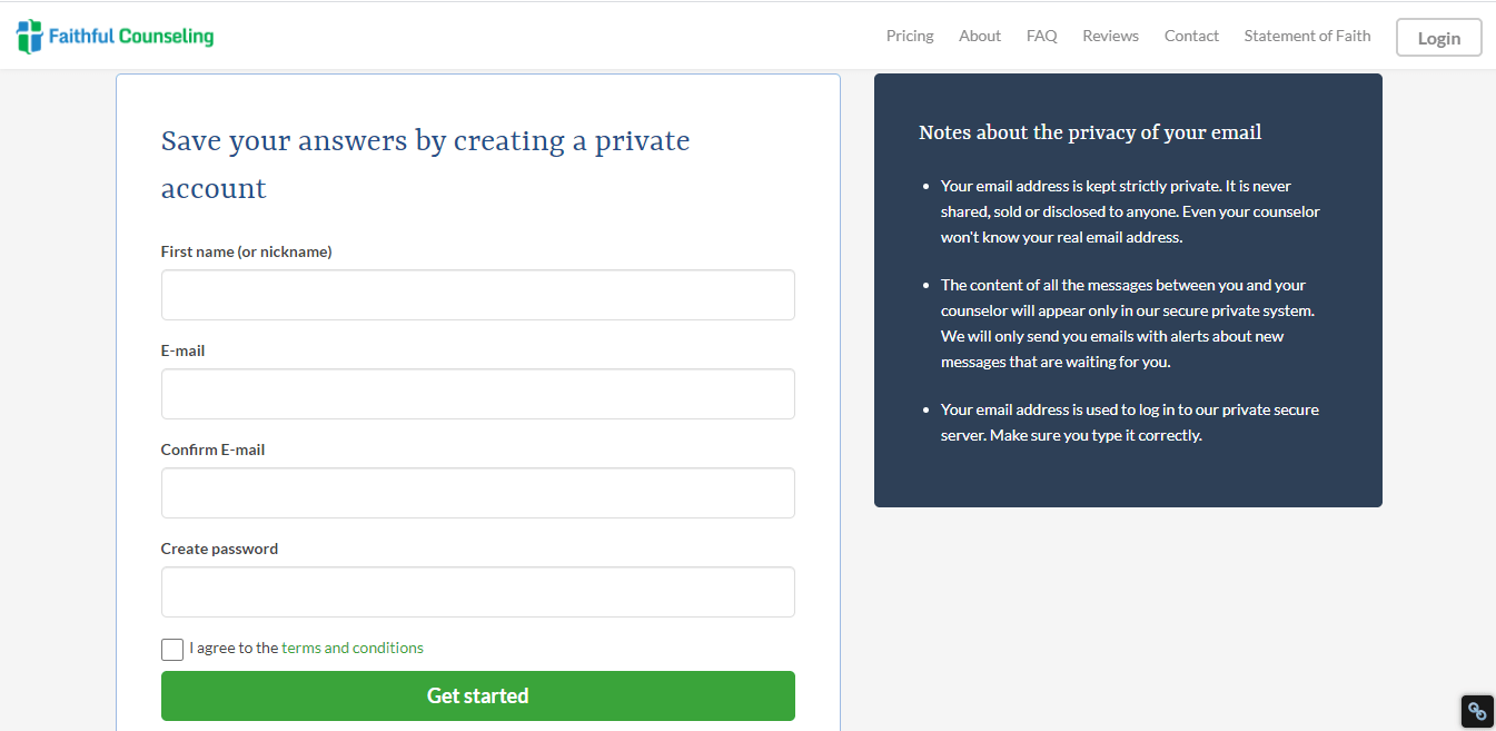 Sign Up with Faithful Counselling