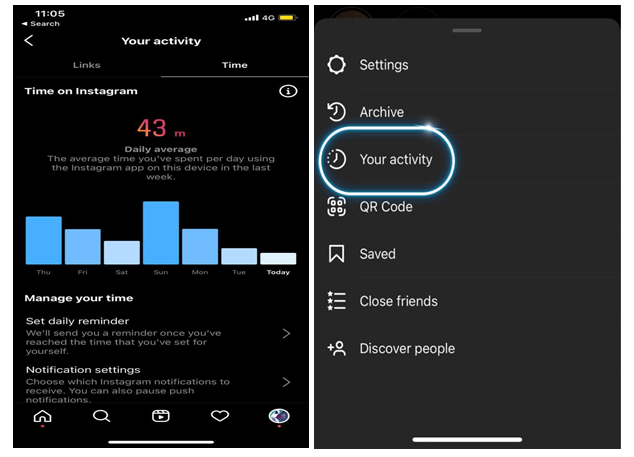 set your time limit on instagram