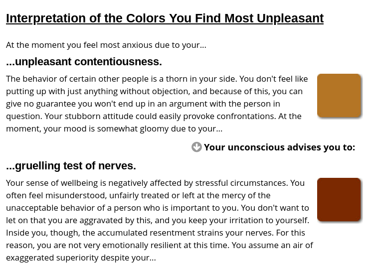 Interpretation of the colors you find most unpleasant