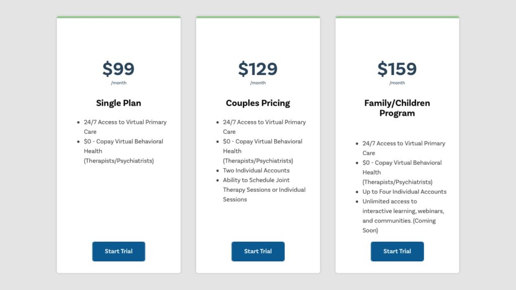 Pricing at Rethink My Therapy