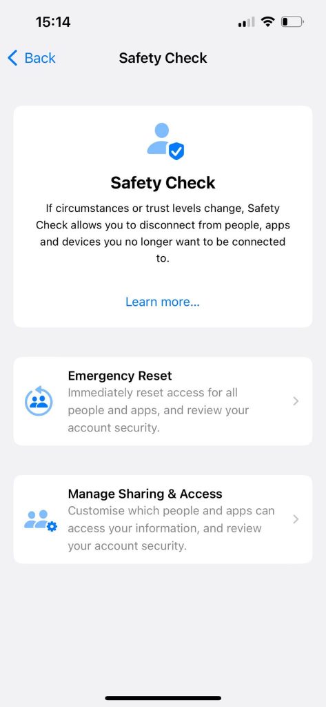 iOS Safety Check Feature