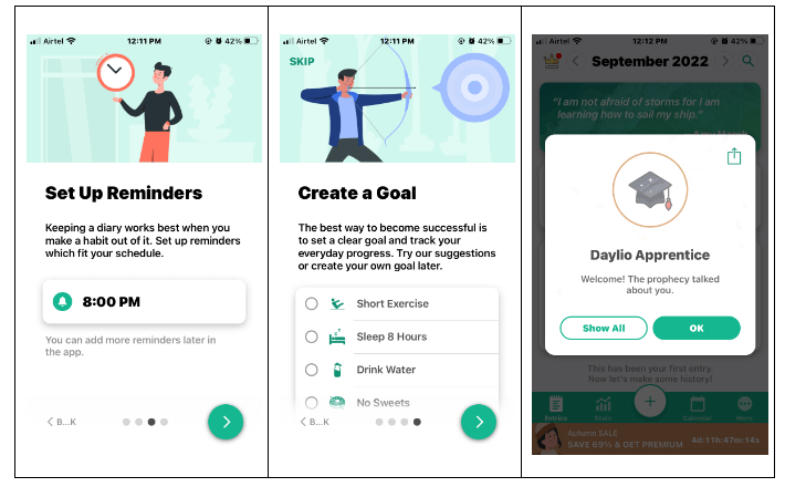 set up reminders daylio app